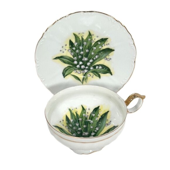 Norcrest Other - NORCREST VINTAGE TEA CUP SAUCER FINE CHINA LILY #5/986 GOLD TRIM JAPAN HANDPAINT